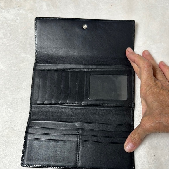 Coach Signature Ashley Navy Blue Shimmer Sparkle Snap Closure Full Size Wallet - Picture 6 of 10